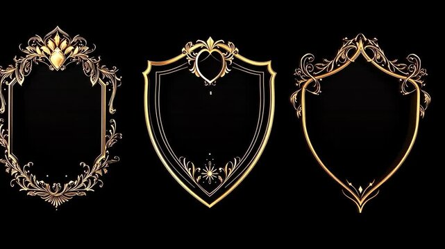Three ornate, gold frames with black backgrounds are shown