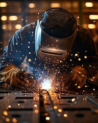 Factory worker welding metal