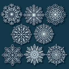 Set of 8 vector snowflakes for holiday and winter projects.