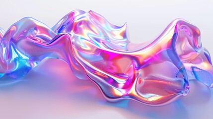 Obraz premium Abstract fluid 3D render holographic iridescent neon curved wave in motion white background. Gradient design element for banners, backgrounds, wallpapers, and covers