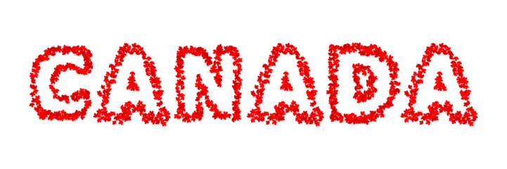 canada text arranged with red maple leaf. vector illustration isolated on white background