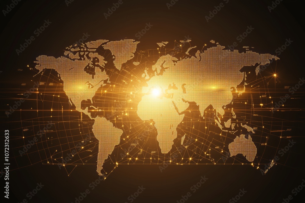 Poster global network map visualization in glowing display