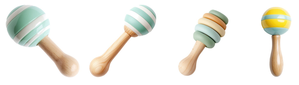 Baby rattle toy set isolated Png, transparent without background.