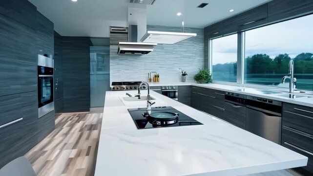 Stylish interior of a modern kitchen featuring contemporary cabinetry, open layout, and high-end appliances for a perfect cooking environment