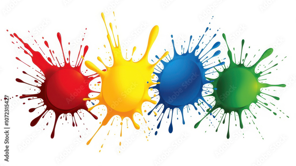 Poster colorful abstract splatter pattern with a white background.