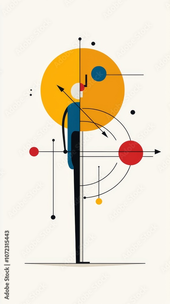 Poster Abstract Geometric Composition Featuring Simplistic Figure with Bold Colors and Circles, Representing Modern Art and Creativity in Design