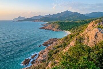 Stunning coastal landscape with rugged mountains and turquoise waters