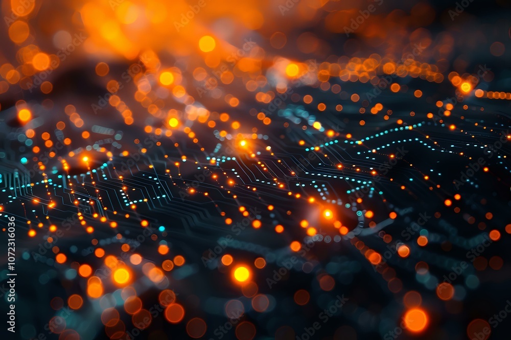 Aufkleber abstract dark background with glowing orange and blue bokeh lights creating magical sparkle effect, 