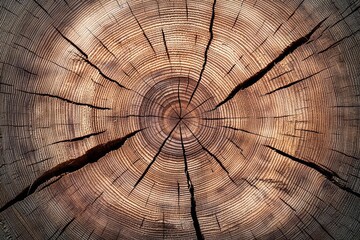 Large circular piece of wood cross section with tree ring texture pattern and cracks. Detailed organic surface from nature. , isolated on white background,  , copy space for text,