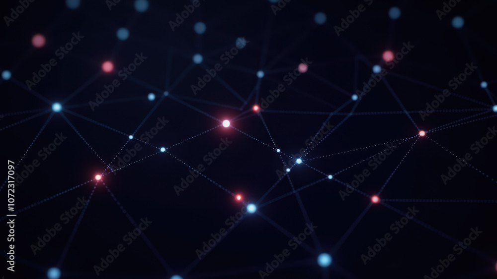 Poster abstract digital network with red dots.