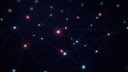 Abstract digital network with red dots.