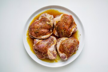 plate containing four pieces of raw chicken thighs