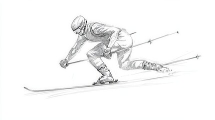 Elegant Skier Gliding Down a Slope in Hand-Drawn Style