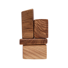 A light abstract figure made of wood on a white background.