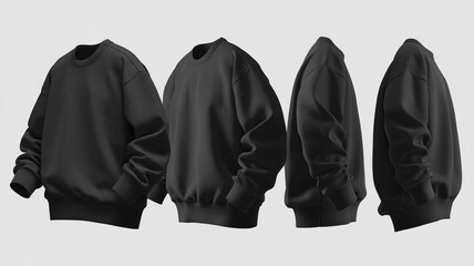 Blank Black Sweatshirt Mockup   Front  Side  and Back Views