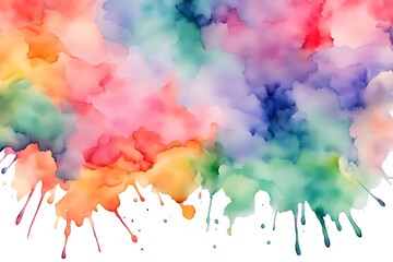 Fototapeta premium 3d vibrant colorful liquid acrylic watercolor splash splatter stain on white background. Modern bright flowing spot. Rainbow trendy isolated design on white. Element. Vector watercolor illustration.