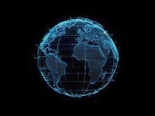 Naklejka premium 3D world globe, blue wireframe with global network connections, 3D illustration