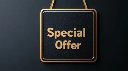 A stylish sign displaying the text "Special Offer" in bold, gold lettering against a dark background.
