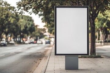 a large vertical billboard placed on the sidewalk