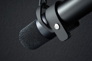 Close-up of a professional microphone with a sleek, modern design