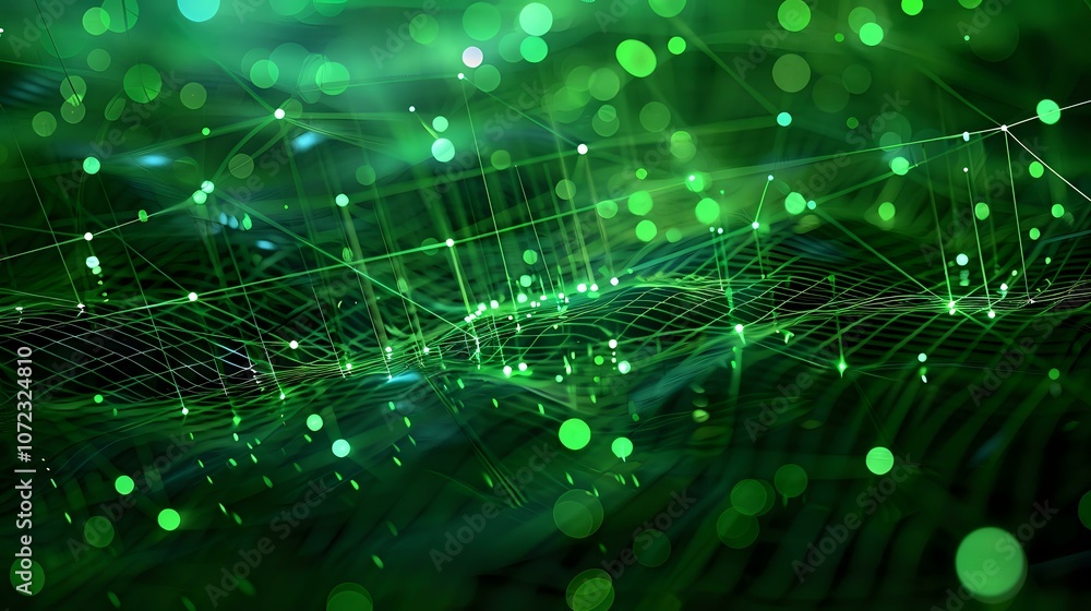 Aufkleber digital representation of interconnected nodes and glowing dots in shades of green, symbolizing data