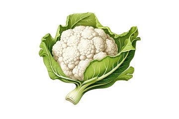 Cauliflower Illustration: An original illustration isolated on a white background, highlighting the texture and unique colors of the vegetable