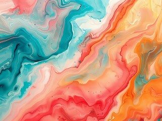 Obraz premium A vibrant, abstract painting with swirls of blue, orange, and red, creating a fluid and dynamic pattern. Ideal for creative, artistic, and modern design themes.