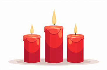 Three red candles with flames - festive winter decor illustration