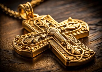 Stunning Close-Up of a Gold Cross with Pendant, Capturing the Intricacies of Design and Craftsmanship in a Documentary Photography Style