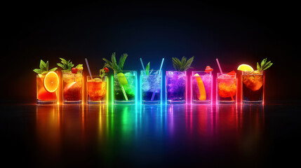 Rainbow Neon Cocktails For International Bartender Day Glow In Dark, Cocktail Drinks  Row World Bartender Day