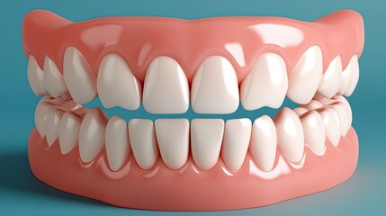 3D white teeth against a soft blue gradient, ideal for dental care ads, with clear space for messaging.