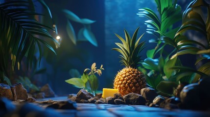 Fototapeta premium tropical paradise with pineapple and lush foliage
