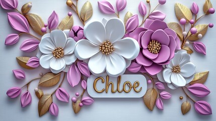 Soft Floral Arrangement with Elegant Petals an Text name Chloe