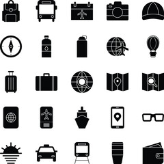 Travel Icons Black Fill Style Collection
