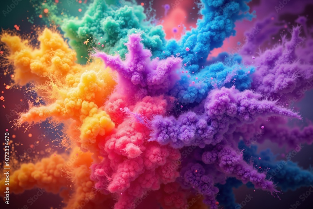 Poster explosive burst of colorful powder clouds in dynamic abstract art composition.