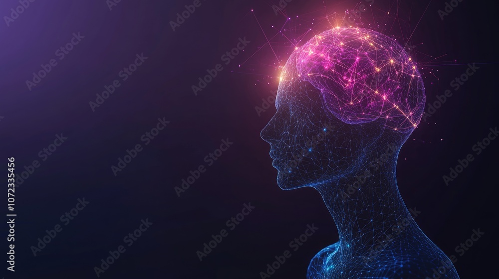 Poster digital male ai figure with bright circuit patterns and a neural-networked brain, symbolizing the ev
