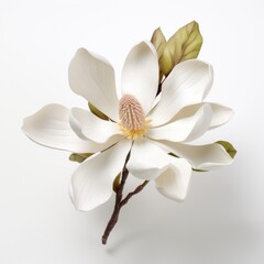 magnolia flower on the white background with a leaf