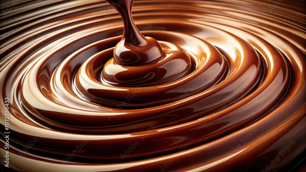 Poster A decadent swirl of melted chocolate, rich and velvety, creating a mesmerizing pattern of smooth curves and ripples.