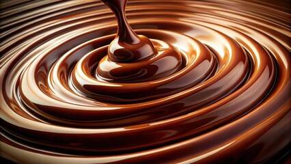 A decadent swirl of melted chocolate, rich and velvety, creating a mesmerizing pattern of smooth curves and ripples.