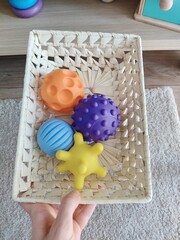 tactile sensory toys balls in basket montessori sensory integration kids antistress