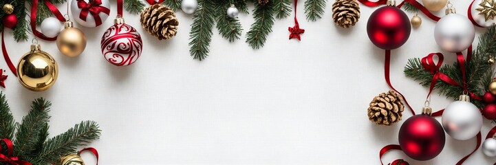 Classic Merry Christmas and Happy New Year Holiday Banner with Sparkling Snowflakes, Red and Gold Decor, and Twinkling Lights for Festive Winter Celebrations