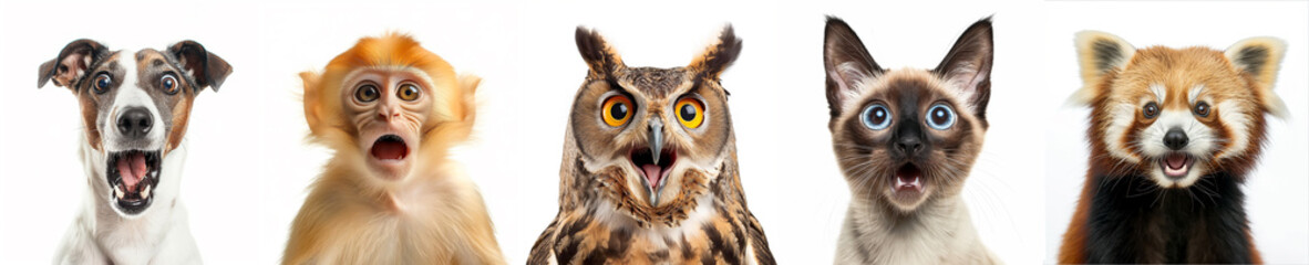 Obraz premium Collection set of Portrait of surprised animals, Animal photography