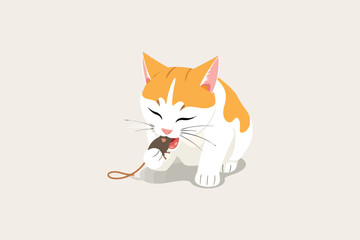 A cat is eating a mouse