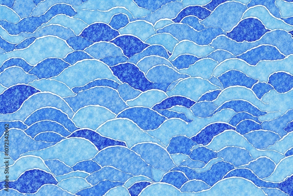 Poster seamless blue wave pattern with textured watercolor effect for nautical and oceanic design projects.