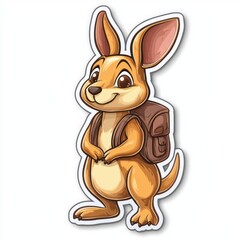 Fototapeta premium Cute Kawaii Kangaroo with Backpack Sticker, Perfect for Concepts of Adventure, Travel, and Cartoon Animals