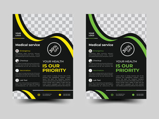 Medical healthcare flyer template and brochure cover page design. Corporate healthcare and medical cover flyer template. Modern flyer design template for medical. Collection of best lasers aesthetic