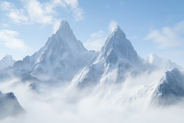 Obraz premium Early Morning Fog Over Mountain Peaks at Dawn