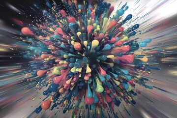 A slow motion shot of a colorful particle explosion