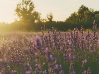 Obraz premium Vibrant lavender field at sunset