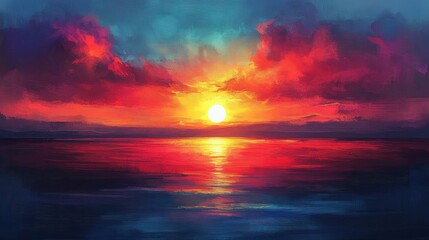 Fototapeta premium Sunset painting backgrounds abstract.